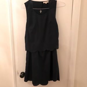 Vestique navy blue scallop trim open back dress